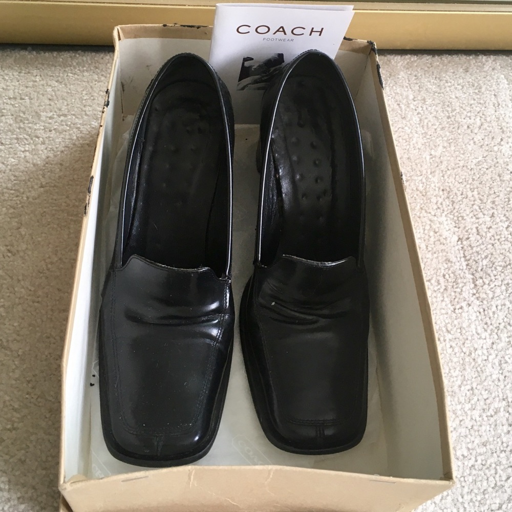 COACH 3” Heel Black Loafers. Rare. Size 6.5 Boxed